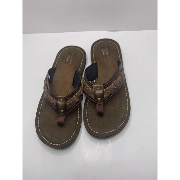 CLARK'S COLLECTION WOMEN'S 7 BROWN LEATHER THONG FLIP FLOP SANDALS, - Picture 2 of 6